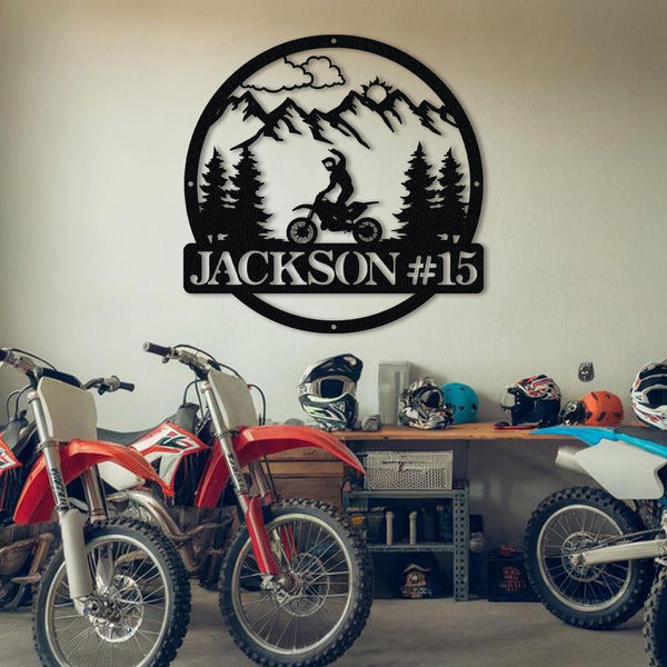 Personalized Dirt Bike Outdoor Metal Wall Art | Motocross Decor Dirt Bike Decor | Biker Name Metal Sign | Motorcycle Biker Gift for Kids