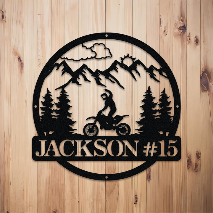 Personalized Dirt Bike Outdoor Metal Wall Art | Motocross Decor Dirt Bike Decor | Biker Name Metal Sign | Motorcycle Biker Gift for Kids