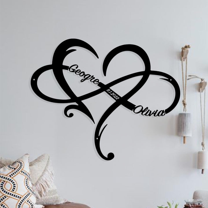 Personalized Love Heart Infinity Metal Sign, Custom Couple Sign, Eternal Love Symbol, Lover's Gift, Anniversary Gift, Bridal Shower Gift