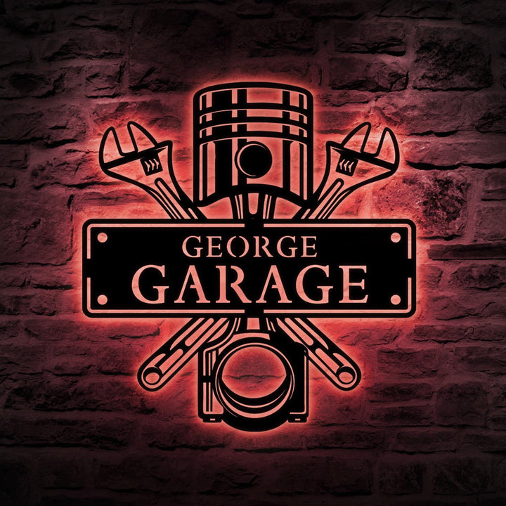 Custom Garage Metal Wall Art LED Light, Workshop Name Sign, Home Decor, Car Mechanic Repair Decoration Repairman, Father's Day Gift, Garage