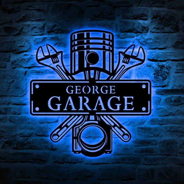 Custom Garage Metal Wall Art LED Light, Workshop Name Sign, Home Decor, Car Mechanic Repair Decoration Repairman, Father's Day Gift, Garage