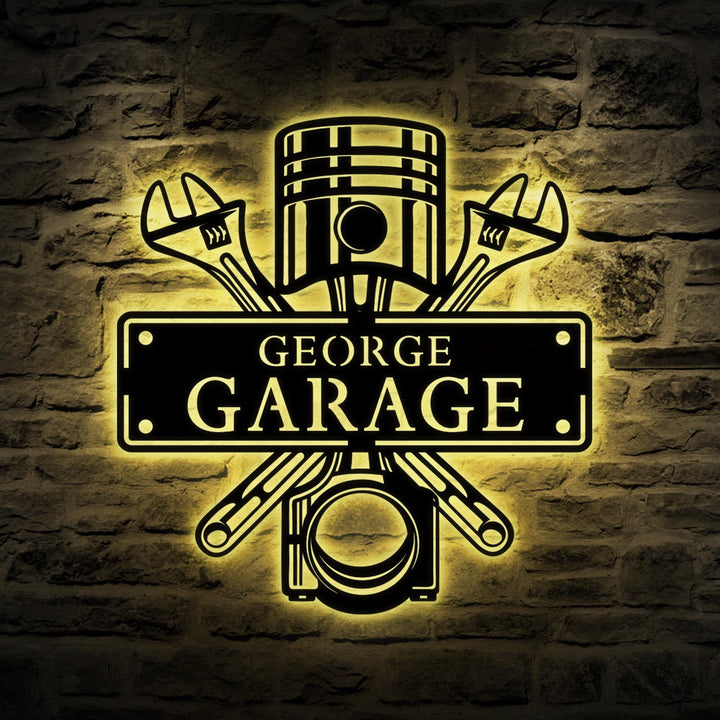Custom Garage Metal Wall Art LED Light, Workshop Name Sign, Home Decor, Car Mechanic Repair Decoration Repairman, Father's Day Gift, Garage