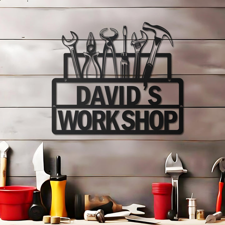 Dad's Workshop Sign, Metal Garage Sign Custom Name Garage Location Metal Wall Art, Handyman Carpenter, Gift For Dad, Father's Day Gift