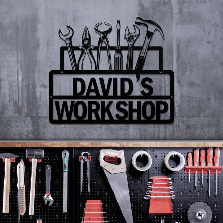 Dad's Workshop Sign, Metal Garage Sign Custom Name Garage Location Metal Wall Art, Handyman Carpenter, Gift For Dad, Father's Day Gift