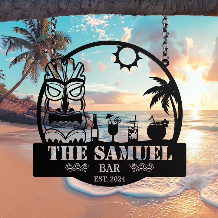 Personalized Beach Bar Metal LED Sign, Tiki Bar Metal Sign, Tiki Bar Decor, Beach House, Pool Sign, Bar Sign, Backyard Pub Decor
