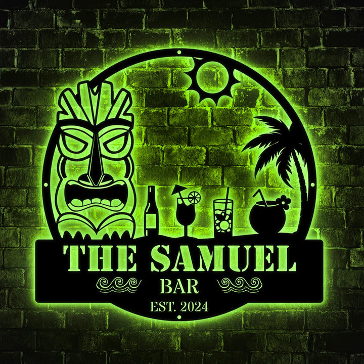Personalized Beach Bar Metal LED Sign, Tiki Bar Metal Sign, Tiki Bar Decor, Beach House, Pool Sign, Bar Sign, Backyard Pub Decor