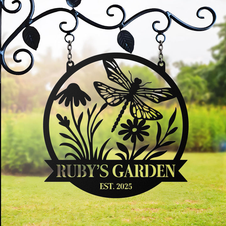 Custom Dragonfly Garden Sign, Personalized Metal Yard Art, Outdoor Garden Decor, Dragonfly Name Sign, Gift For Mom, Grandma, Gardening Gift