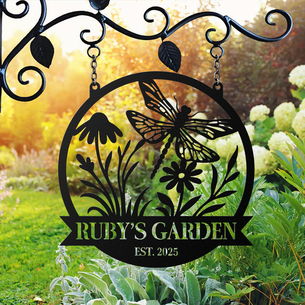 Custom Dragonfly Garden Sign, Personalized Metal Yard Art, Outdoor Garden Decor, Dragonfly Name Sign, Gift For Mom, Grandma, Gardening Gift