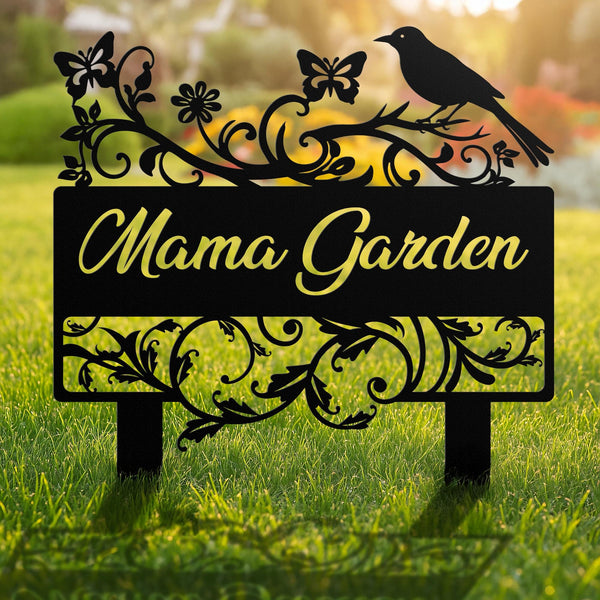 Custom Garden Name Sign, Personalized Flower Garden Decor, Metal Bird Garden Sign, Lawn Sign with Stake, Butterfly Garden Decor, Home Gift