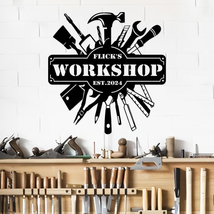 Personalized Workshop Sign Wall Art Papas Work Shop Metal Sign, Garage Sign, Gift for Dad Grandpa, Personalized Fathers Day Sign, Home Decor