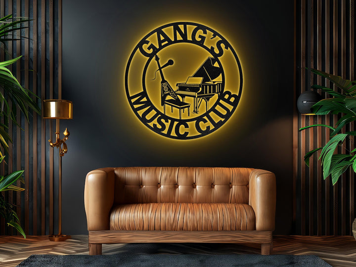 Personalized Musical Instruments Metal Wall Art With Led Lights, Custom Music Room Sign, Musician Gift, Guitar Drums Sign, Father's Day Gift