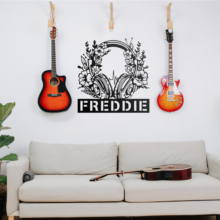 Custom Earphones Metal Wall Art, Personalized Headphones Decor, Musical Instrument, Music Lovers Gift,Sound Studio DJ Club Name Sign,Musical