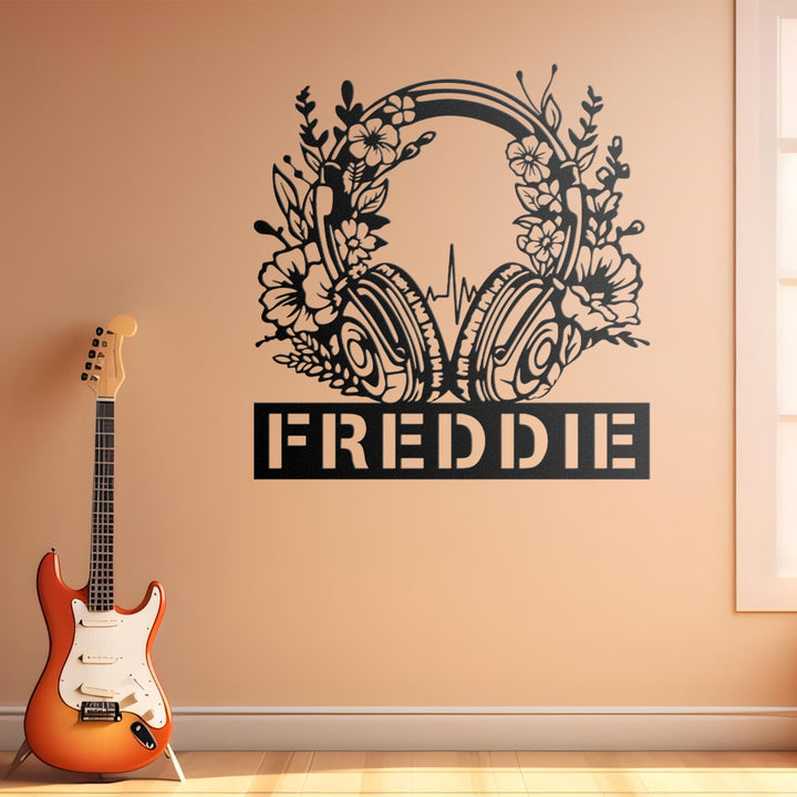 Custom Earphones Metal Wall Art, Personalized Headphones Decor, Musical Instrument, Music Lovers Gift,Sound Studio DJ Club Name Sign,Musical