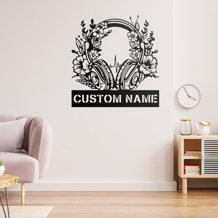 Custom Earphones Metal Wall Art, Personalized Headphones Decor, Musical Instrument, Music Lovers Gift,Sound Studio DJ Club Name Sign,Musical