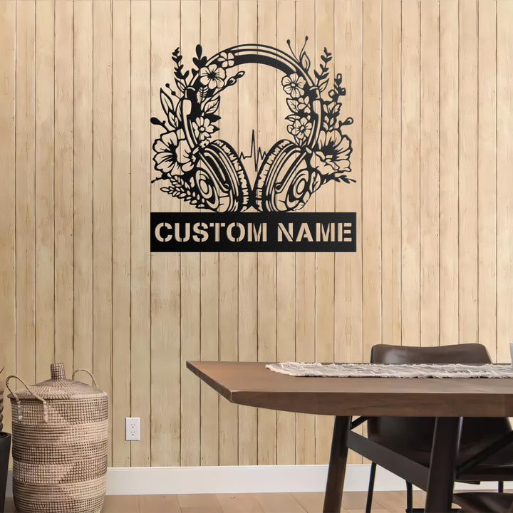 Custom Earphones Metal Wall Art, Personalized Headphones Decor, Musical Instrument, Music Lovers Gift,Sound Studio DJ Club Name Sign,Musical