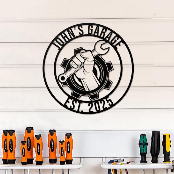 Personalized Metal Garage Sign, Custom Name Plaque, Wall Art, Housewarming Gift, Man Cave, Dad’s Gift, Mechanic Workshop Decor, Garage Decor
