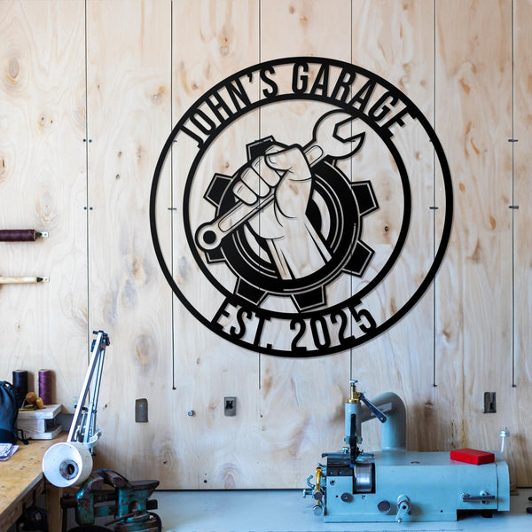 Personalized Metal Garage Sign, Custom Name Plaque, Wall Art, Housewarming Gift, Man Cave, Dad’s Gift, Mechanic Workshop Decor, Garage Decor