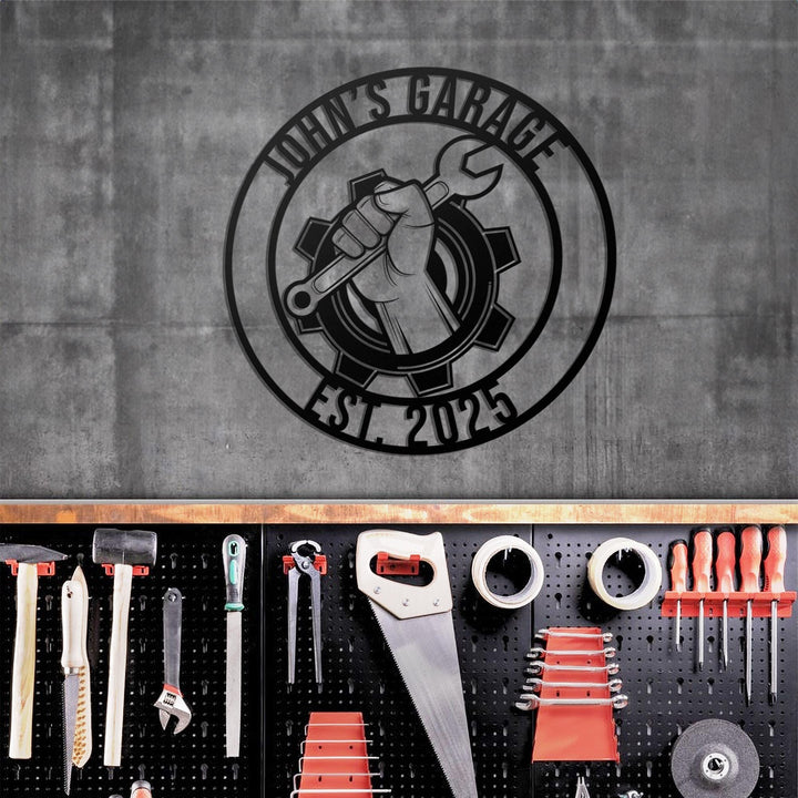 Personalized Metal Garage Sign, Custom Name Plaque, Wall Art, Housewarming Gift, Man Cave, Dad’s Gift, Mechanic Workshop Decor, Garage Decor