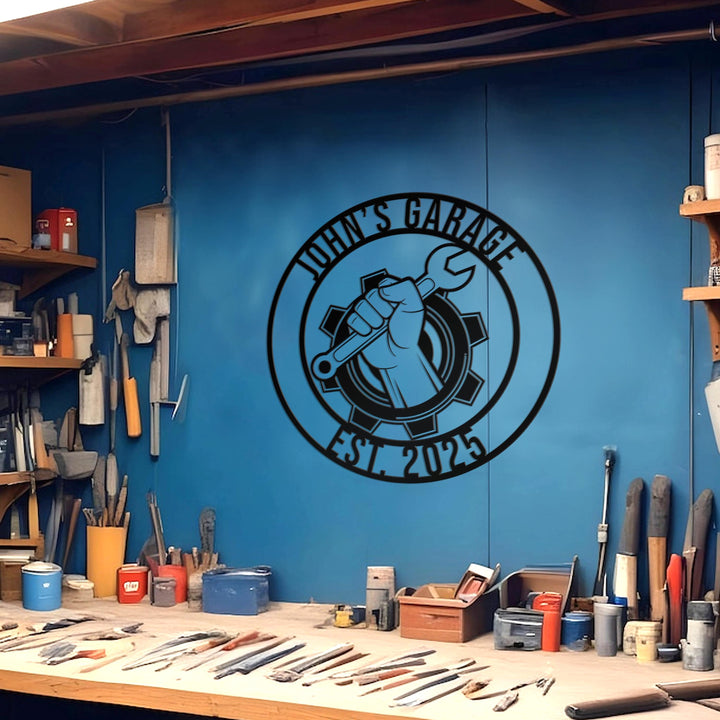 Personalized Metal Garage Sign, Custom Name Plaque, Wall Art, Housewarming Gift, Man Cave, Dad’s Gift, Mechanic Workshop Decor, Garage Decor