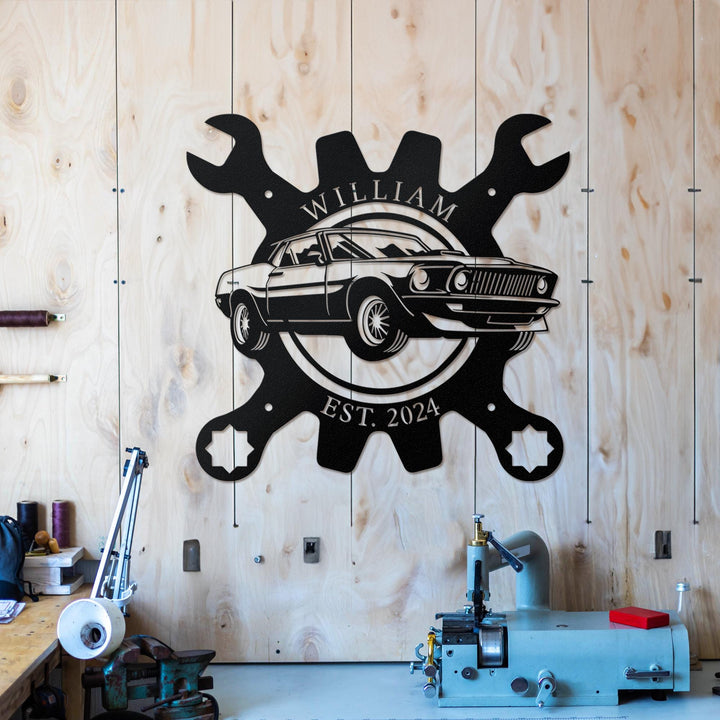Personalized Metal Garage Sign, Car Wall Art, Housewarming Gift, Man Cave, Dad’s Gift, Mechanic Workshop Decor, Car Collection Metal sign