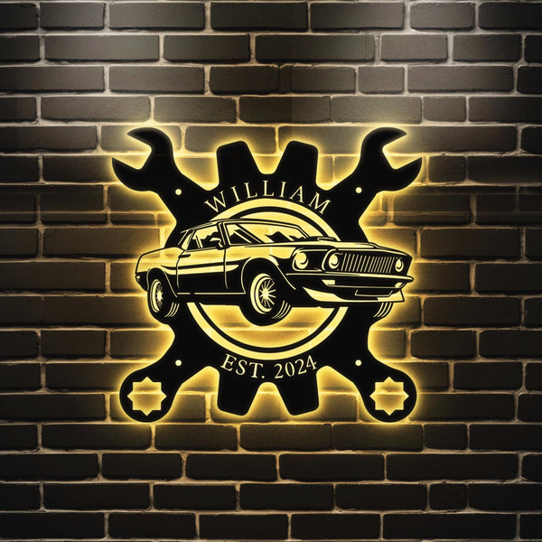 Personalized Metal Garage Sign, Car Wall Art, Housewarming Gift, Man Cave, Dad’s Gift, Mechanic Workshop Decor, Car Collection Metal sign