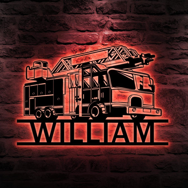 Custom Firefighter Truck Metal Wall Art, Personalized Firefighter Truck Name Signs, Firefighter Truck Home Decor, Fathers Day Gifts for Dad
