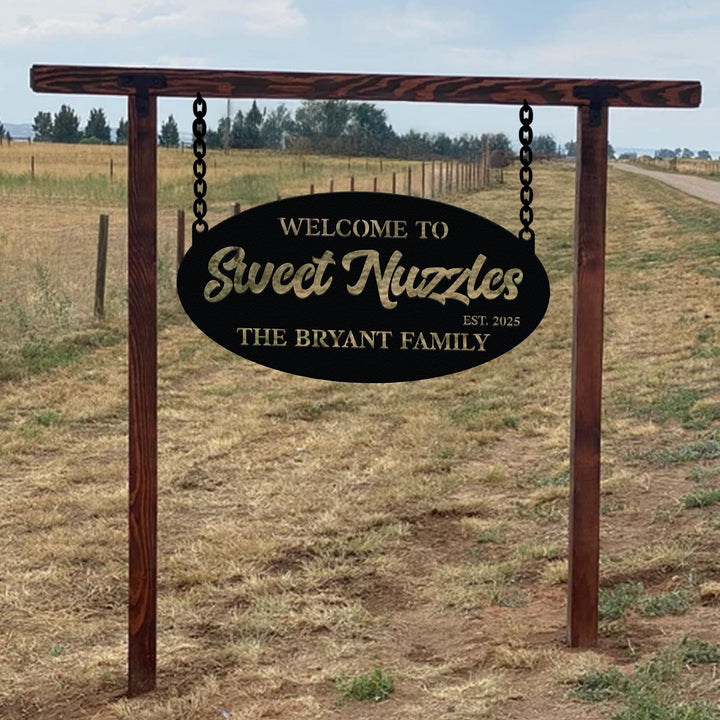 Custom Oval Metal Address Sign, Personalized Metal Cabin Name Sign, Cabin Wall Decor, Personal Door Sign, Address House Family Name Sign