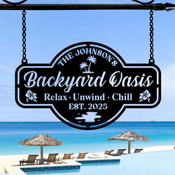 Personalized Backyard Pool Metal Sign LED Light,Outdoor Wall Decor,Personalized Sign for Pool,Backyard Oasis Sign Patio Decor,Gift for him