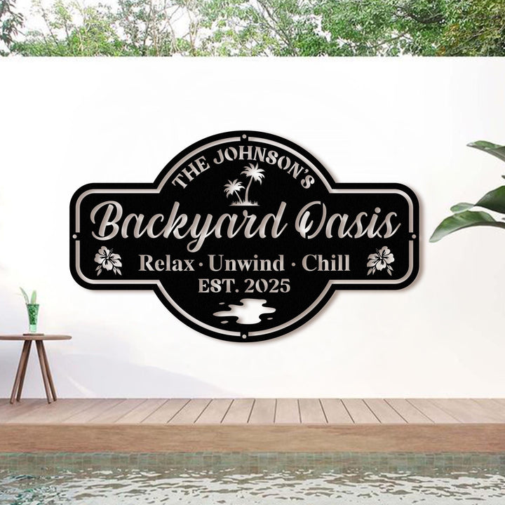 Personalized Backyard Pool Metal Sign LED Light,Outdoor Wall Decor,Personalized Sign for Pool,Backyard Oasis Sign Patio Decor,Gift for him