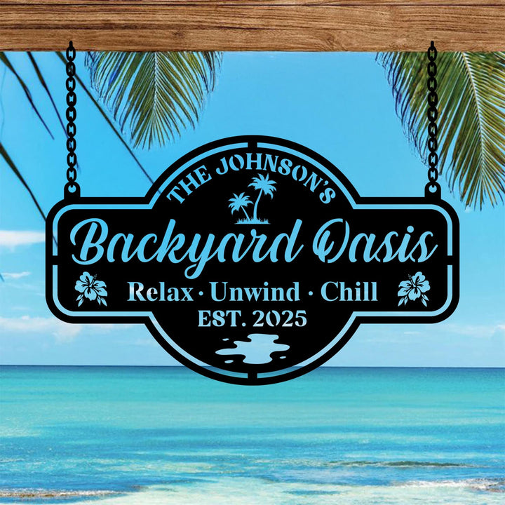 Personalized Backyard Pool Metal Sign LED Light,Outdoor Wall Decor,Personalized Sign for Pool,Backyard Oasis Sign Patio Decor,Gift for him