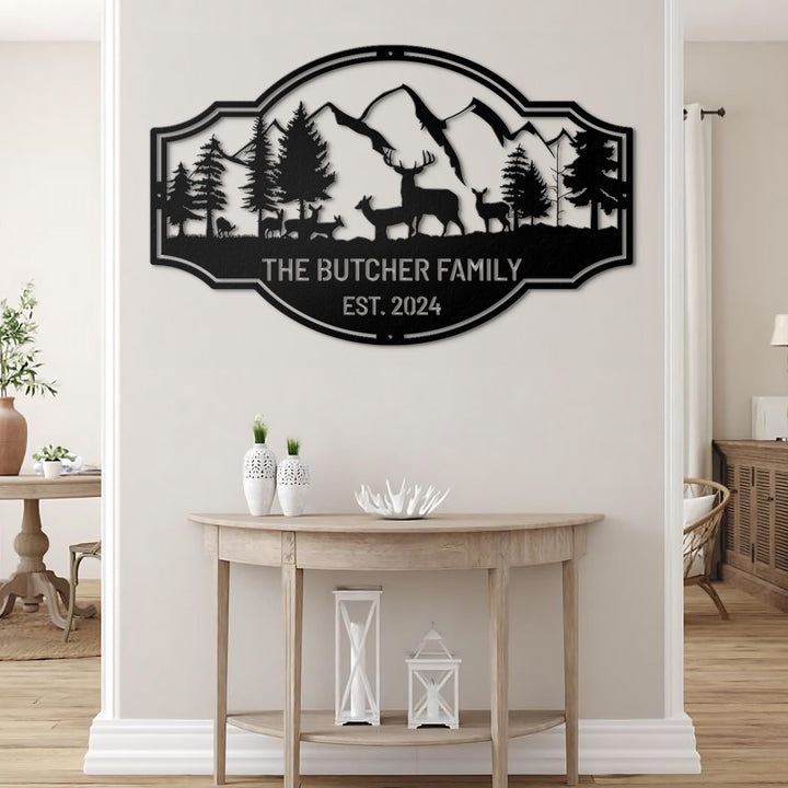 Personalized Last Name Signs for Home, Deer Forest Custom Metal Name Sign, Metal Outdoor Signs, Deer Hunter Sign,Metal Camping Sign Dad Gift