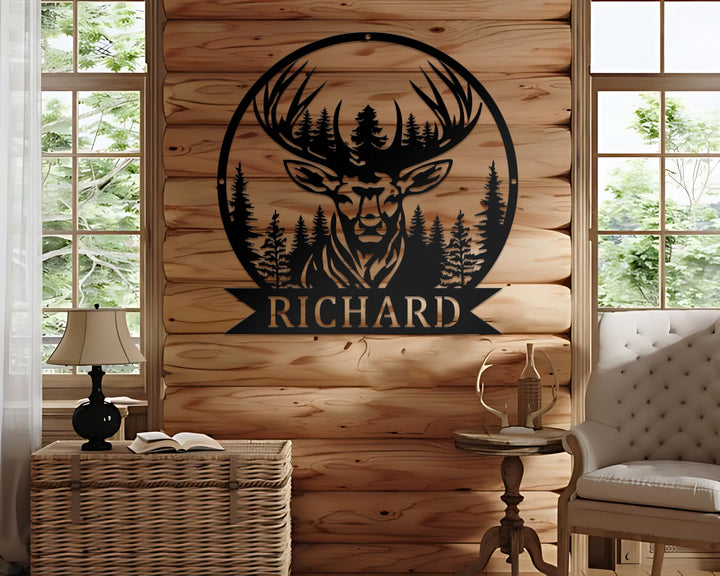 Custom Deer Mountain Metal Sign, Deer Cabin Sign, Deer Metal Wall Art, Deer Forest Sign, Outdoor Decor, Hunting Sign, Cabin / Lodge Decor