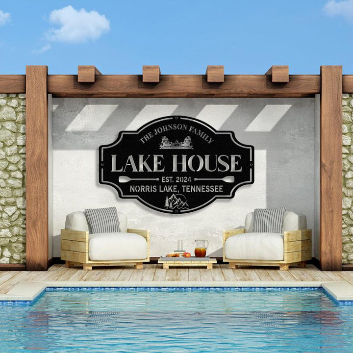 Lake House Sign,Personalized Custom Metal Sign,Lake House Gift,Lakehouse Decor,Custom Family Name Sign,Outdoor Metal Sign,Outdoor Metal Sign