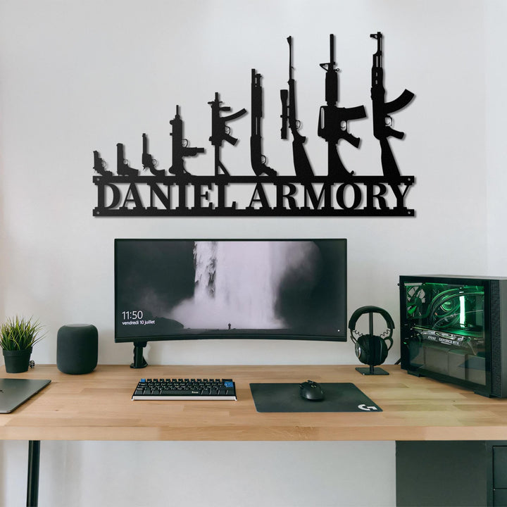 Custom Gun Metal Sign LED Light, Gun Metal Wall Art, Armory Sign, Armory Decor, Military Decor,2nd Amendment,Veteran Gift, Father's Day Gift