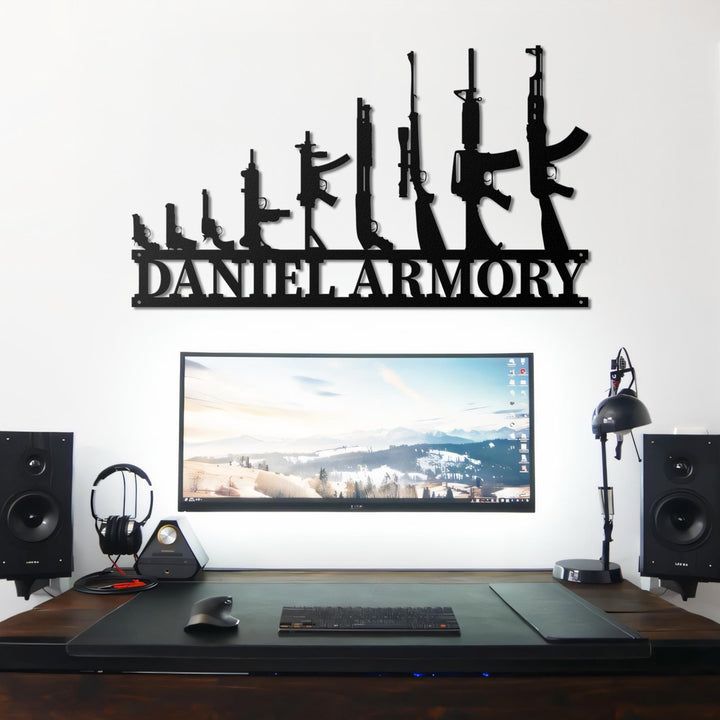 Custom Gun Metal Sign LED Light, Gun Metal Wall Art, Armory Sign, Armory Decor, Military Decor,2nd Amendment,Veteran Gift, Father's Day Gift