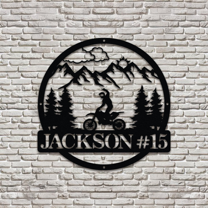 Personalized Dirt Bike Outdoor Metal Wall Art, Motocross Decor Dirt Bike Decor, Biker Name Metal Sign, Motorcycle Biker Gift, Gift For Dad