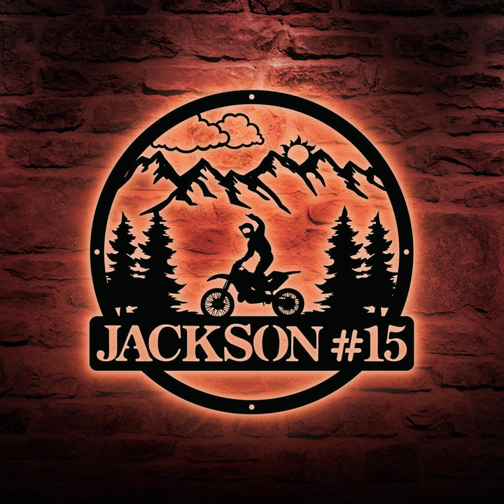 Personalized Dirt Bike Outdoor Metal Wall Art, Motocross Decor Dirt Bike Decor, Biker Name Metal Sign, Motorcycle Biker Gift, Gift For Dad