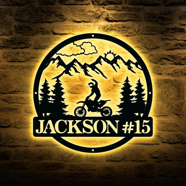 Personalized Dirt Bike Outdoor Metal Wall Art, Motocross Decor Dirt Bike Decor, Biker Name Metal Sign, Motorcycle Biker Gift, Gift For Dad