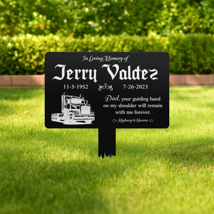 Custom Memorial Semi Truck Plaque with Stake, Sturdy Metal Garden Marker, Memorial Semi Truck Sign, Remembrance Plaque, Tree Plaque Marker