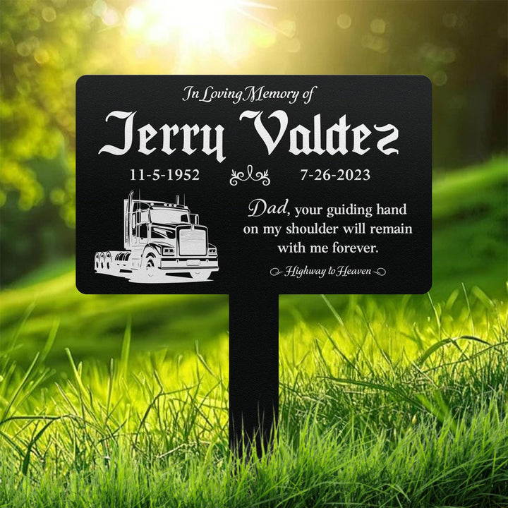 Custom Memorial Semi Truck Plaque with Stake, Sturdy Metal Garden Marker, Memorial Semi Truck Sign, Remembrance Plaque, Tree Plaque Marker
