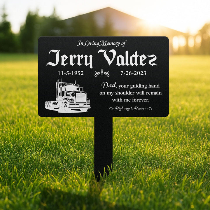 Custom Memorial Semi Truck Plaque with Stake, Sturdy Metal Garden Marker, Memorial Semi Truck Sign, Remembrance Plaque, Tree Plaque Marker