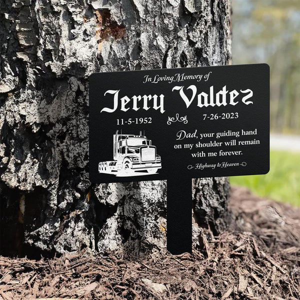 Custom Memorial Semi Truck Plaque with Stake, Sturdy Metal Garden Marker, Memorial Semi Truck Sign, Remembrance Plaque, Tree Plaque Marker