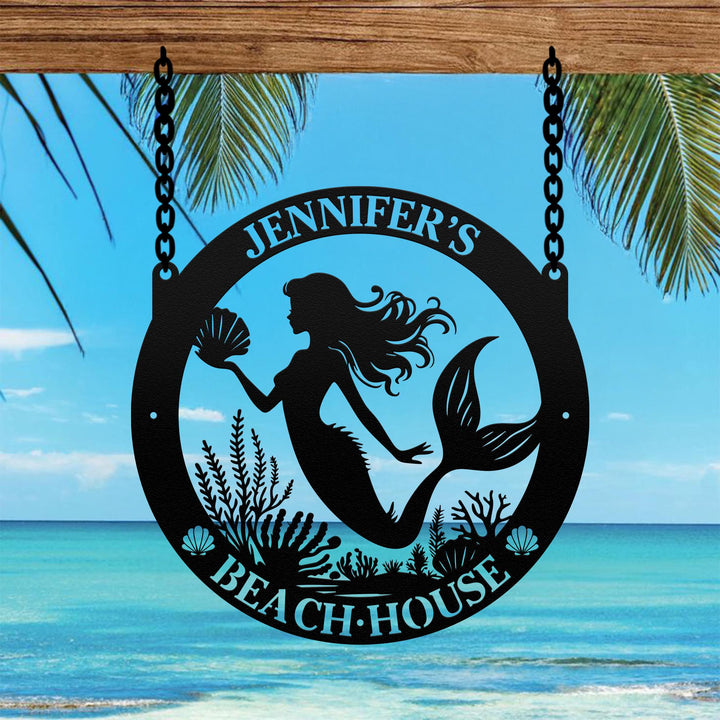 Personalized Mermaid Name Sign,Metal Mermaid Wall Decor, Outdoor Decoration, Beach House Decor, Perfect Gift for her Mermaid Art Beach House