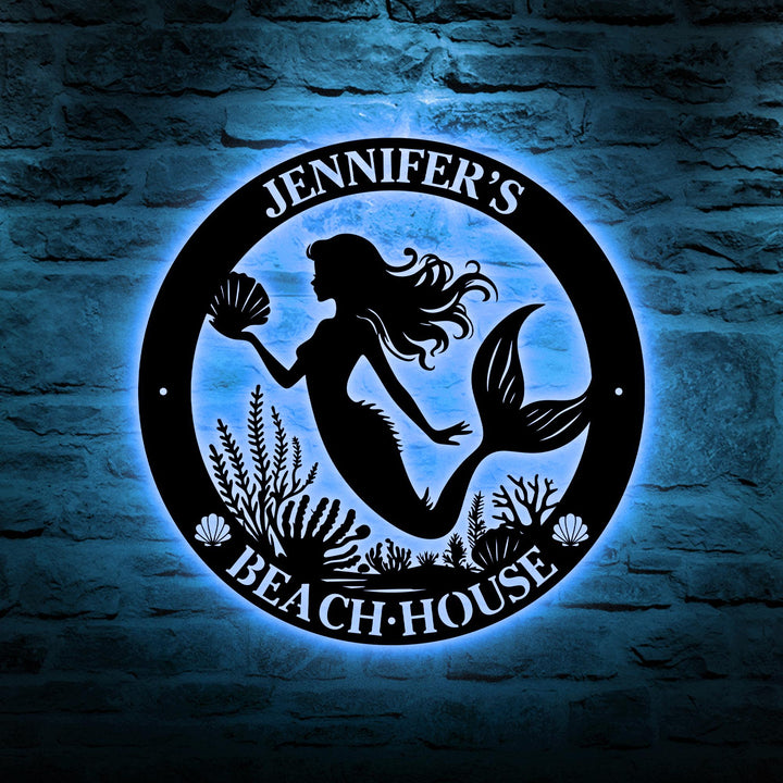 Personalized Mermaid Name Sign,Metal Mermaid Wall Decor, Outdoor Decoration, Beach House Decor, Perfect Gift for her Mermaid Art Beach House