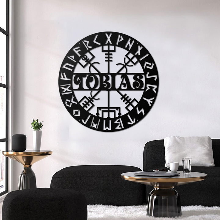 Personalized Viking Metal Sign with LED Light – Custom Vegvisir Name Wall Art, Norse Compass Decor, Gift for Dad, Son, or Husband’s Room