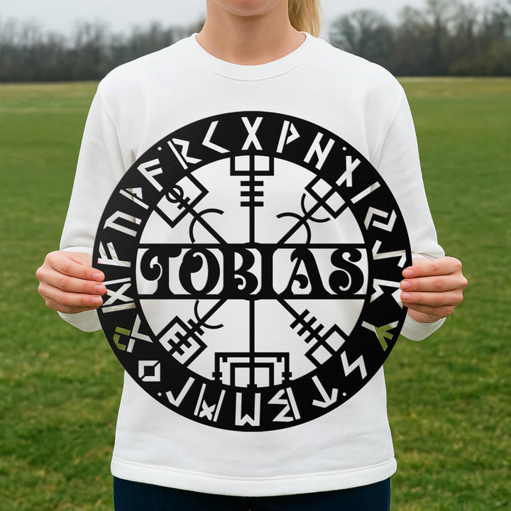 Personalized Viking Metal Sign with LED Light – Custom Vegvisir Name Wall Art, Norse Compass Decor, Gift for Dad, Son, or Husband’s Room