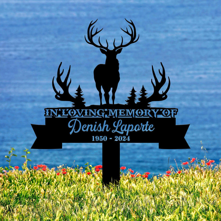 Custom Deer hunting Memorial Stake, Metal Stake, Sympathy Sign, Grave Marker, Remembrance Stake, Father's Day Gift, Gift for Dad, Deer Sign