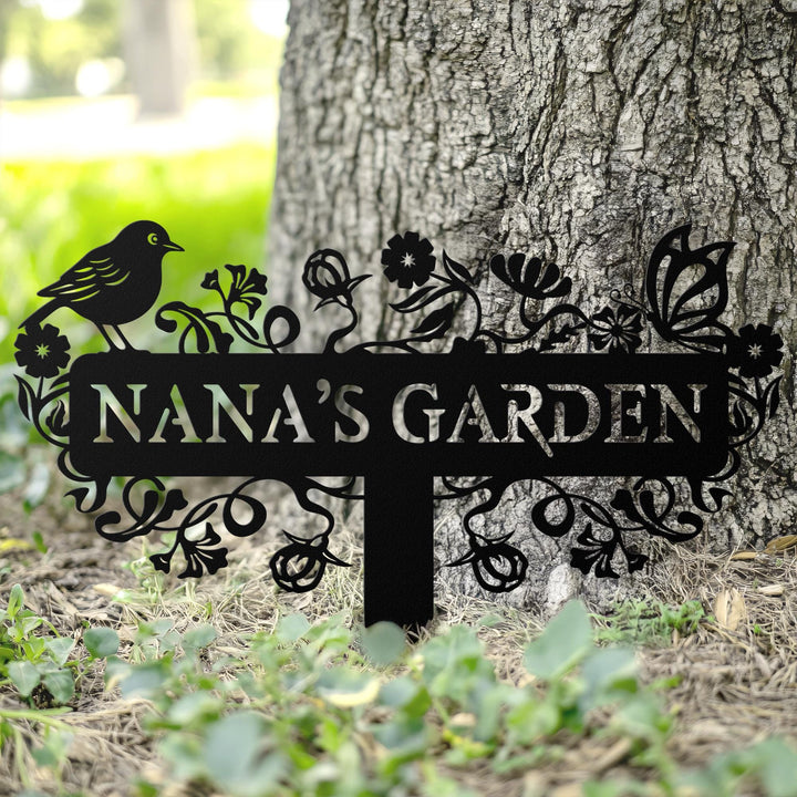 Custom Metal Garden Decor, Bird with Flower Garden Sign, Flower Design, Personalized Garden Sign, Custom Garden Name Sign, Father's Day Gift