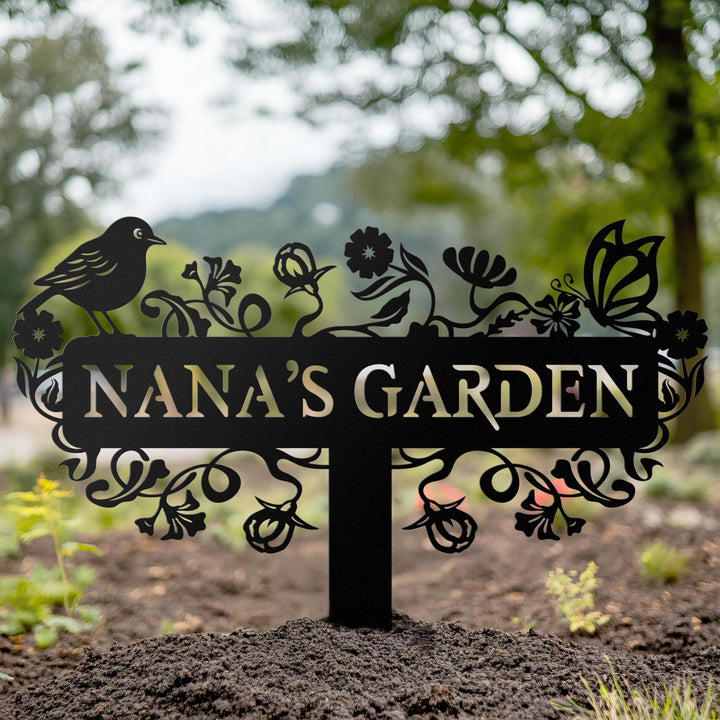 Custom Metal Garden Decor, Bird with Flower Garden Sign, Flower Design, Personalized Garden Sign, Custom Garden Name Sign, Father's Day Gift