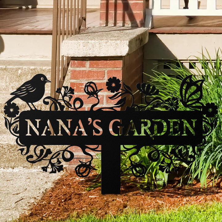 Custom Metal Garden Decor, Bird with Flower Garden Sign, Flower Design, Personalized Garden Sign, Custom Garden Name Sign, Father's Day Gift